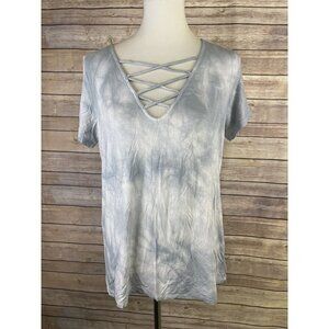 American Eagle Soft & Sexy Large Tie Dyed Top Blue White Boho Criss Cross Front